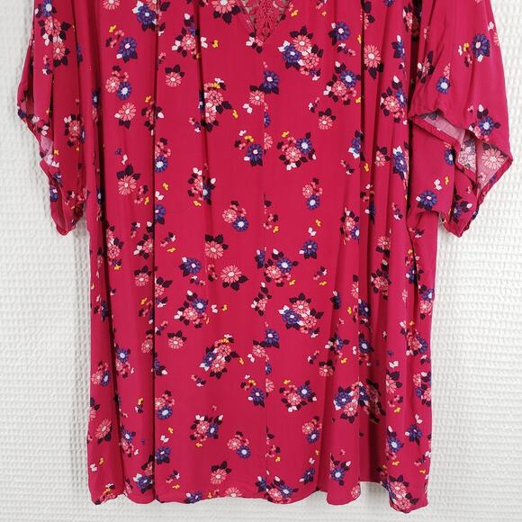 Lane Bryant Top Womens 18/20 Pink Floral V-Neck Flutter Sleeve Preppy Eyelet - Picture 15 of 16
